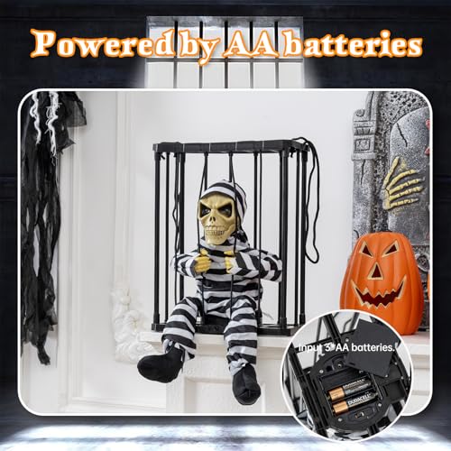 Scary Skeleton Cage Halloween Decor with Motion Sensor, Haunted House Prop