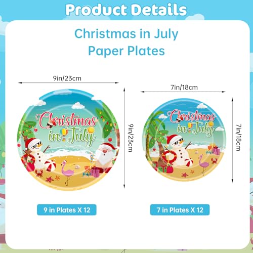 Christmas in July Plates Set - 24 Blue Summer Themed Paper Dinner & Dessert Plates