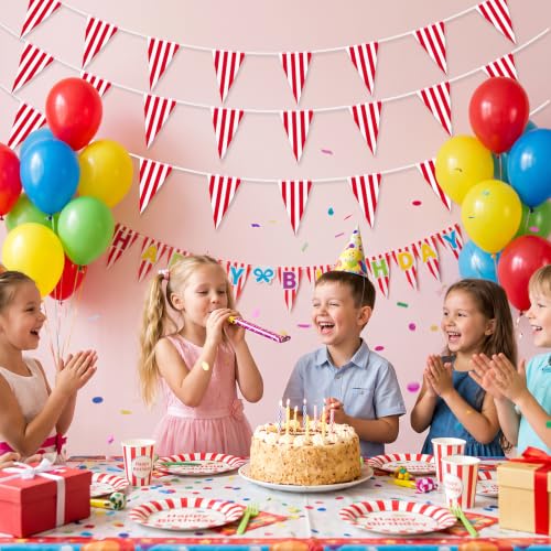 Red and White Striped Pennant Banner - 850ft Party Decor, Reusable
