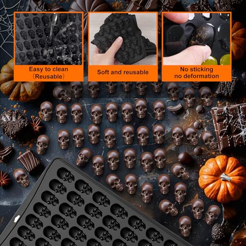 Mini Skull Silicone Mold - Black Halloween Skull Candy & Chocolate Mold, 100 Cavities