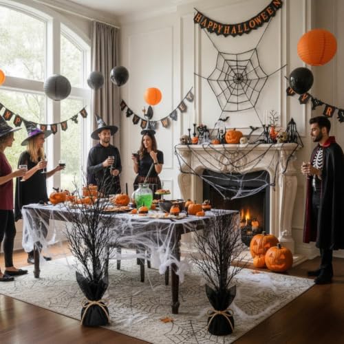 Halloween Black Tree Set - Spooky Outdoor & Indoor Decorations, 3 Pack