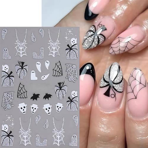 Halloween Bat Nail Art Stickers Decals - 3D Spider Web Pumpkin Ghost Designs for DIY Nails