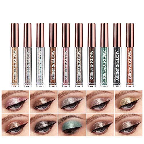 Liquid Glitter Eyeshadow Set - Metallic & Shimmer Pigments, Long Wear, 10 Shades