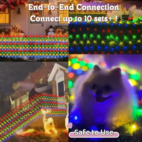 Outdoor Christmas Net Lights 12x5 ft Mesh with 360 Bright LEDs & 8 Modes - Green Wires