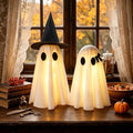 2-Pack Indoor Light-Up Ghost Halloween Decorations with Witch Hats - Spooky & Cute