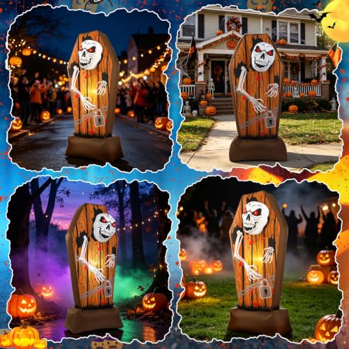 5FT Inflatable Halloween Coffin Decor with LED Skeleton & Weather-Resistant Material
