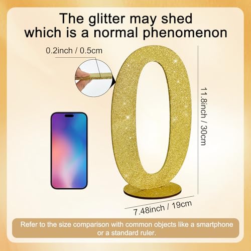 Gold Glitter Number 0 Table Centerpiece - 11.8 Inch Party Decoration