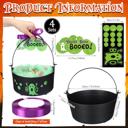 Halloween Boo Buckets Gift Set with Ghost and Spider Web Decorations - 4 Pack
