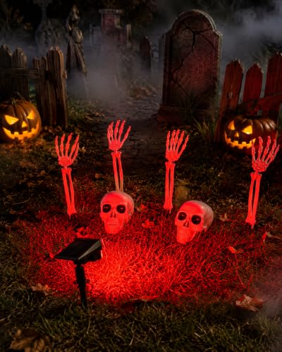 6+1P Halloween Skeleton Decorations Outdoor with Solar Spotlight & 2 Skull
