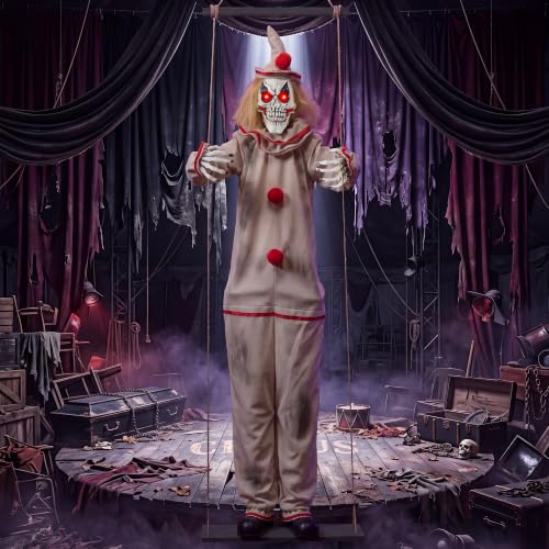 5.9 Ft Outdoor Scary Swinging Clown Halloween Prop with Sound & Light Eyes