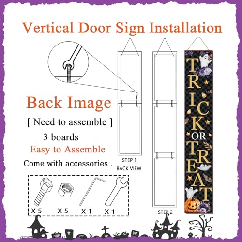Large Halloween Welcome Sign for Front Door 47-inch Trick or Treat Porch Decor