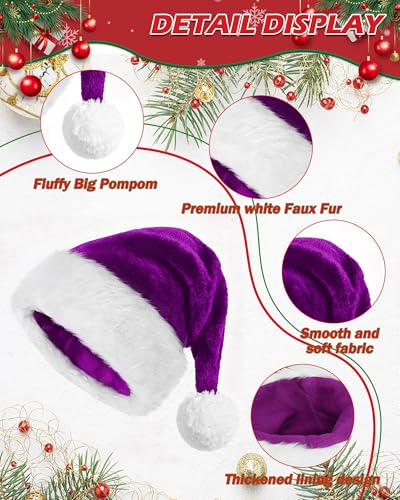 Purple Santa Hat 6PCS Adult Christmas Party Supplies Holiday Festivities