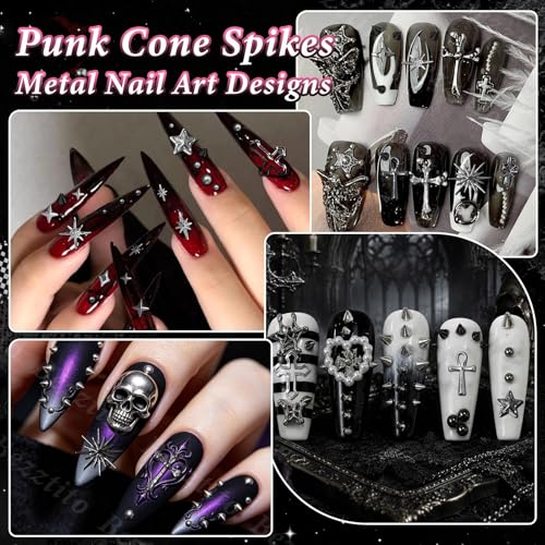 Bezztito S3 Punk Gothic Nail Art Studs Kit - Black Silver Caviar Beads & Spike Charms