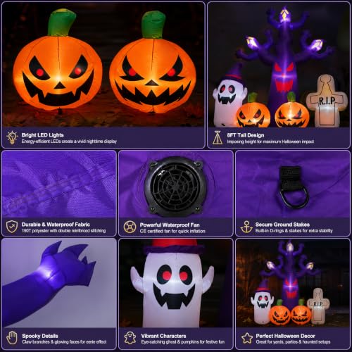 8FT Outdoor Halloween Inflatable Tree with LEDs and Creepy Scene