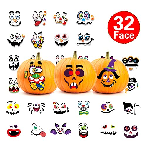 Halloween Pumpkin Face Stickers - Style 1, 16 Sheets for Decoration & DIY Pumpkin Faces