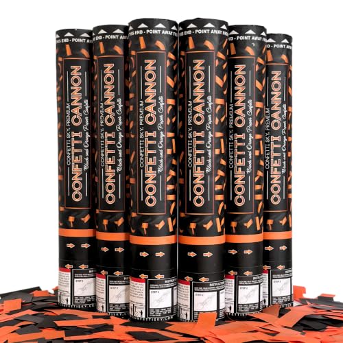 Confetti Sky 12-Inch Confetti Cannons - Orange & Black Halloween Party Supplies (6 Pack)