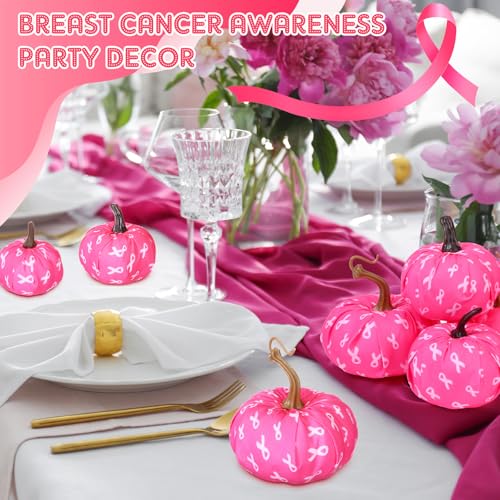 Breast Cancer Awareness Pink Fabric Pumpkin Decorations - 12 Pack in 3 Sizes