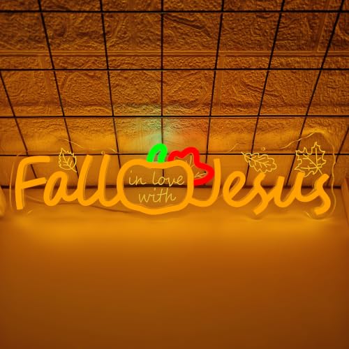 Fall in Love with Jesus Neon Sign for Wall Decor Christian Fall LED Sign - Seasonal Faith Decoration