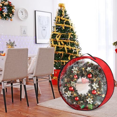 Christmas Wreath Storage Container with Window - Red, 36 Inch, 4 Pack