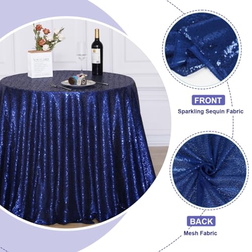 120-Inch Navy Blue Sequin Tablecloth for Party & Event Decor