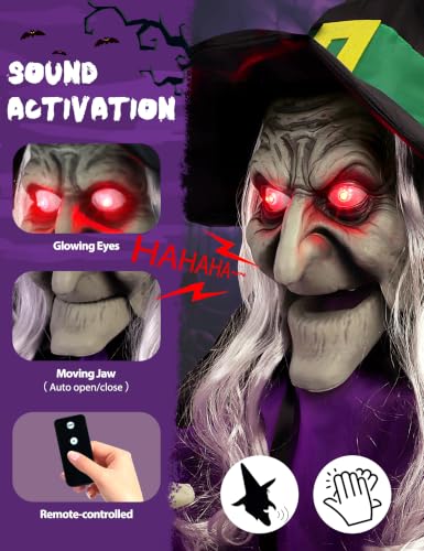 Outdoor Flying Witch Halloween Animatronics - 11.5 Ft Spooky Decor with Sound & Motion - Variation: Witch