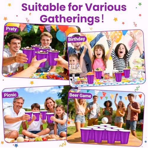 50 Pack Purple Plastic Cups 12 oz Disposable Party Cups - LIKAJON
