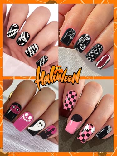 Halloween Full Cover Nail Stickers Set - Ghost Spider Web Pumpkins Bats - Variation B