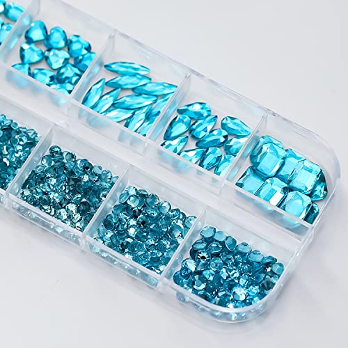 Blue Nail Art Rhinestone Set - 3D Crystal Nail Gems for Manicure & Crafts