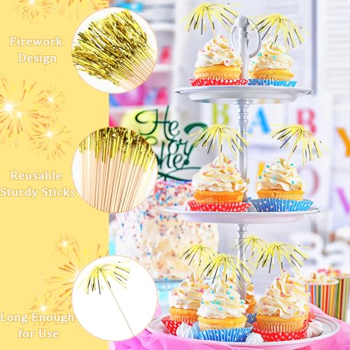 Gold Firework Cupcake Toppers - 200 Pcs Party Decoration & Cake Picks