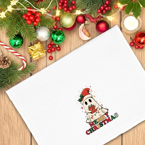 Christmas Ghost Kitchen Towels - Cute Holiday Hand Dish Towel for Bathroom & Decor