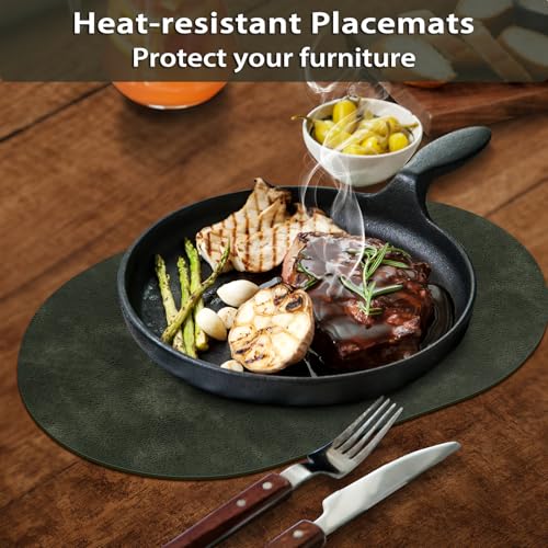 Olive Green Oval Placemats Set of 12 - Waterproof & Heat Resistant Table Mats