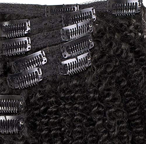 Kabadu 8pcs 120g/set Afro Kinky Curly Clip In Human Hair For Black Women Hair Extension 4B 4C Brazilian Virgin Human Hair Clip Ins for African American Natural Black Color(14inch)