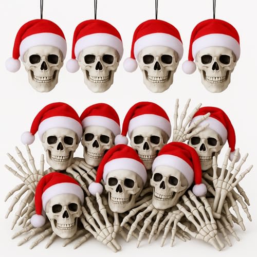Gothic Skeleton Christmas Ornaments Set - Skull and Hand Decorations, 24 Pieces