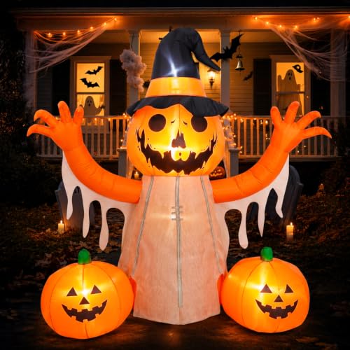 8FT Halloween Inflatable Pumpkin Scarecrow Outdoor Decoration with LED Lights