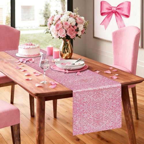 Pink Sequin Table Runner 2 Pack - Elegant Glitter Fabric for Weddings & Parties