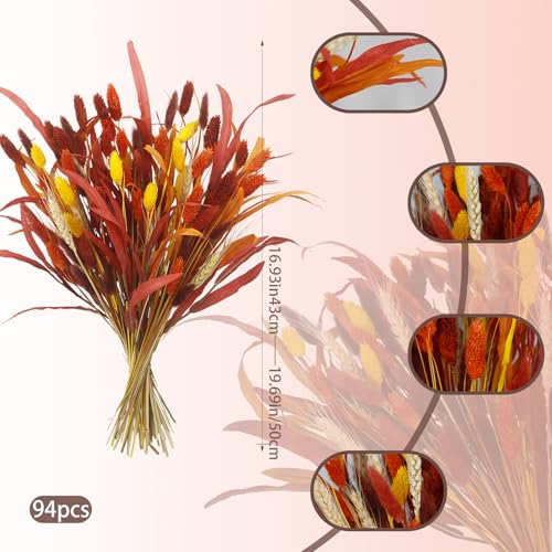 Autumn Fall Dried Flower Bouquet - 94 Pcs Harvest Themed Decor for Thanksgiving & Halloween