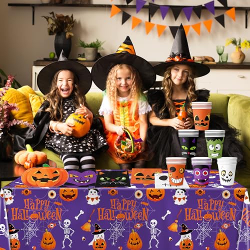Halloween Disposable Plastic Tablecloths - 2 Pack, 54x108 Inches, Spooky Design