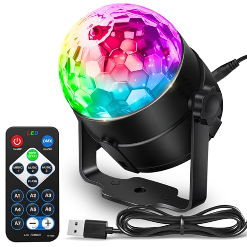 NEQUARE Disco Ball Party Lights 7 Modes Sound Activated with Remote Control 1 Pack