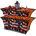 Halloween Tablecloth Set - 2 Elastic Spandex Cover with Skeletons Bats Ghosts Pumpkin - 6ft