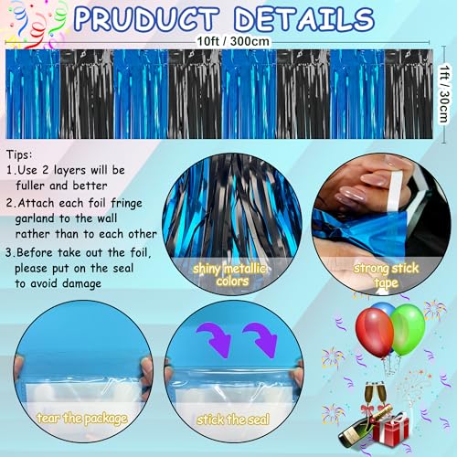 Black & Royal Blue Graduation Parade Float Fringe Streamers - 4 Pack