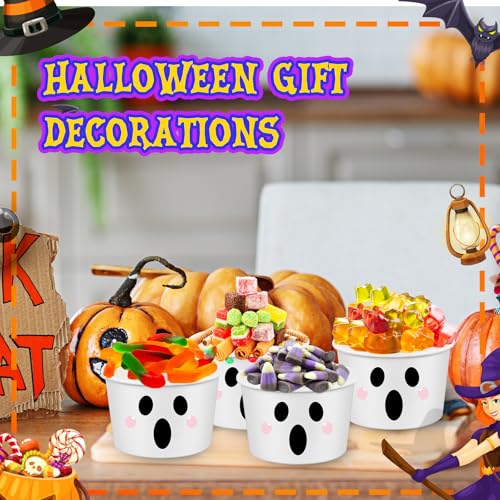 Halloween Ghost Paper Cups 60 Pack, 16oz Disposable Snack Bowls for Parties