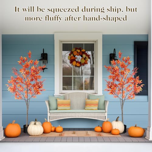 Artificial Maple Tree with Autumn Leaves - 4.92ft Fall Decor, 2 Pack