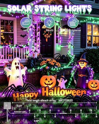 Halloween Solar String Lights 2 Pack - Purple & Green 240LED Outdoor Decor