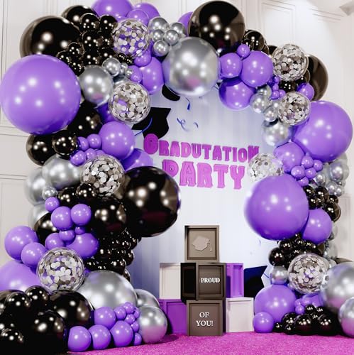 Balloon Garland Kit for Party Decorations - Purple, Black & Silver