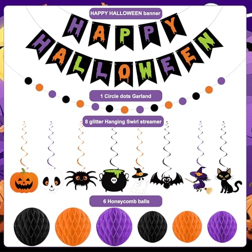 Halloween Party Decorations Set Banner Garland Honeycomb Balls Wall Hanging Indoor Outdoor
