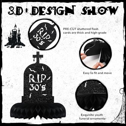 Black Glitter 8-Pack Death to My 30s Birthday Decorations - 40th Party Variation of Black / 40th