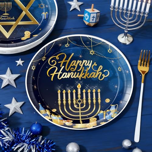 Hanukkah Disposable Paper Plates - 7 & 9 Inch Festive Dinnerware Set for Holiday Parties