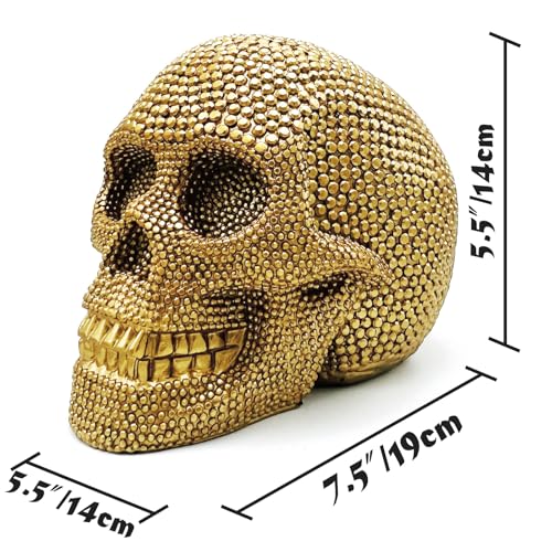 Gold Skull Statue Decor Halloween Gothic Resin Figurine - Large 8.7 Inch
