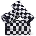Jacquotha Wash Cloths Checkered 4 Pack (Black and White) - Cotton Washcloths for Face Body, 13 x 13 Inches Daily Cleansing Kitchen Towels