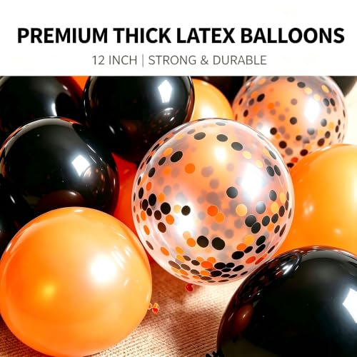 Halloween Balloons Set 50pcs 12in Latex Decorations - Orange, Black & Confetti, Variation: Orangeblack